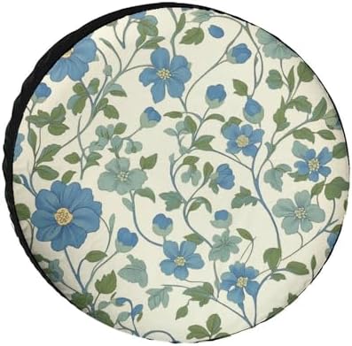 Blue Green Vintage Floral Spring Camping Spare Tire Cover Vintage Floral by HighonHi