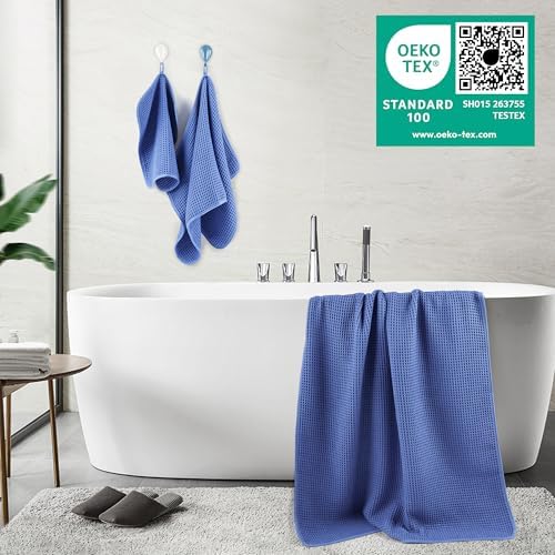 POLYTE 430 GSM Poly Blend Microfiber Quick Dry Waffle Bath Towel Set of 6 - Image 3