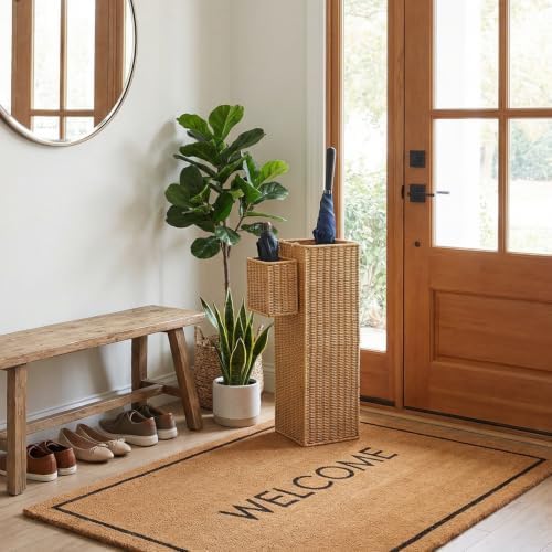 Rattan Umbrella Stand with Drip Tray, Umbrella Holder with Small Basket - Image 7