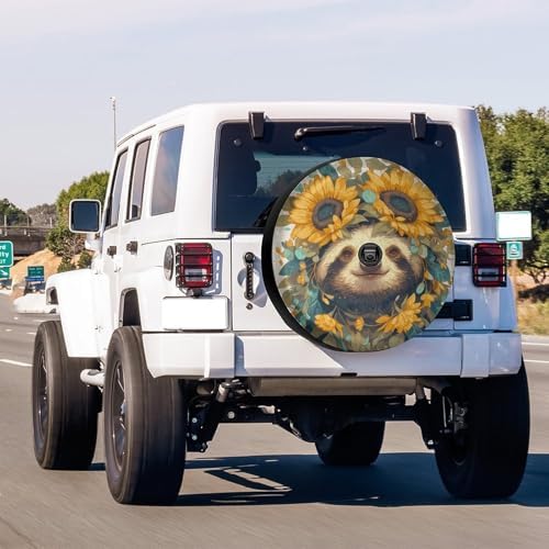 Delerain Sunflowers Leaves Sloth Spare Tire Cover - Image 2