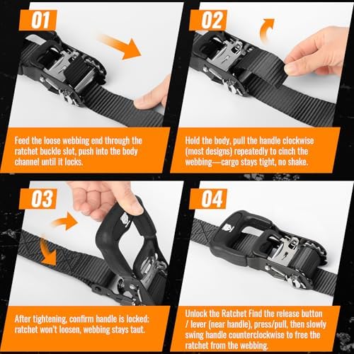 Retractable Ratchet Straps 4 Pack，5208LBS Break Strength - Image 5