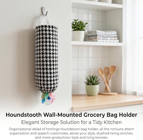 Plastic Bag Holder, Wall Mount Grocery Bag Dispenser, Yarn-dyed Houndstooth - Image 5