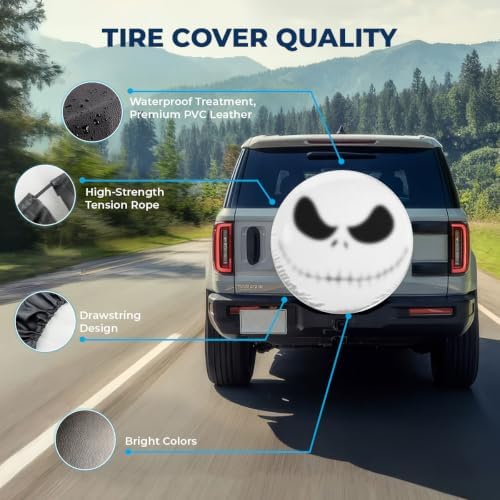 GENANY Gothic Skeleton Face Halloween PVC Leather Spare Tire Cover Size 16 - Image 4