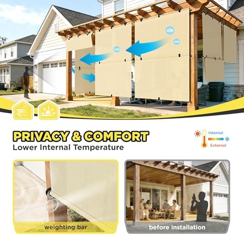 Outdoor Roller Shade 4'W x 5.5'H Cordless Shades Roll Up, Folding Exterior - Image 4