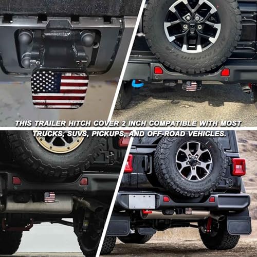 Retro American Flag Tow Hitch Covers Heavy Duty Rubber Trailer Hitch Cover 2" - Image 5