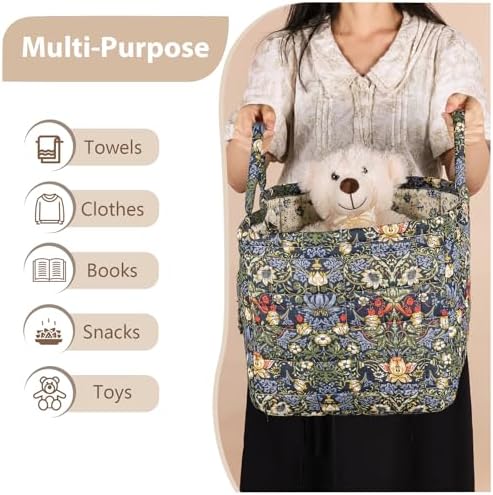Storage Basket Boho Fabric Large Collapsible Floral Laundry Nursery Hamper - Image 3