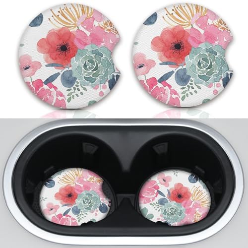 Watercolor Floral Car Coaster for Cup Holders, Car Accessories for Women by Unknown