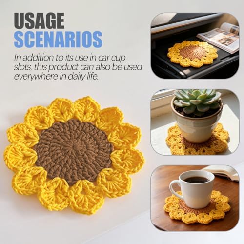 2PCS Handmade Crochet Car Cup Holder Coasters - Image 4