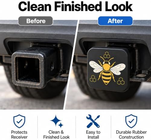 Bee and Honeycomb Trailer Hitch Cover, 2 Inch Rubber Receiver Plug - Image 3