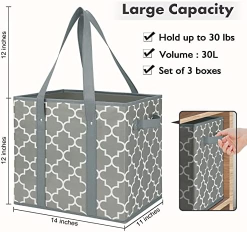 WISELIFE 3-Pack Reusable Grocery Bags Foldable Washable Storage Bins Basket - Image 3