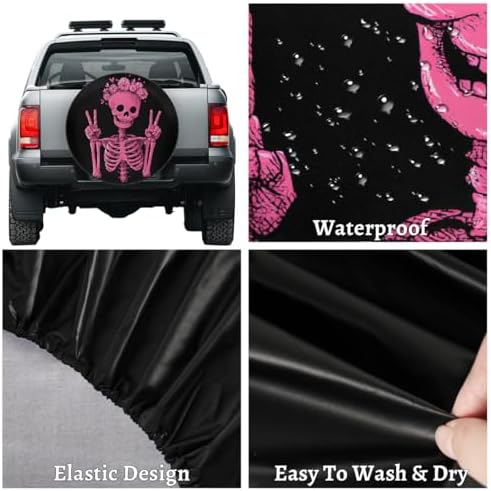 Pink Skull Fun Spare Tire Cover Dust-Proof Wheel Protector - Image 4