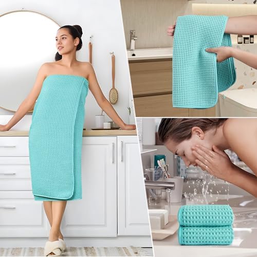 POLYTE 430 GSM Poly Blend Microfiber Quick Dry Waffle Bath Towel Set of 6 - Image 5