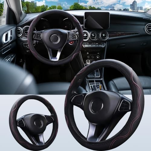 Elastic Steering Wheel Cover Black and Pink Universal 14-15 inch - Image 6