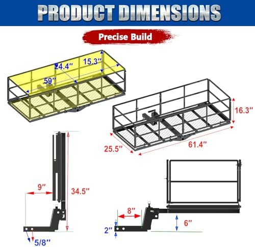 61 x 25 x 16 Inch Foldable Hitch Cargo Carrier - Image 3