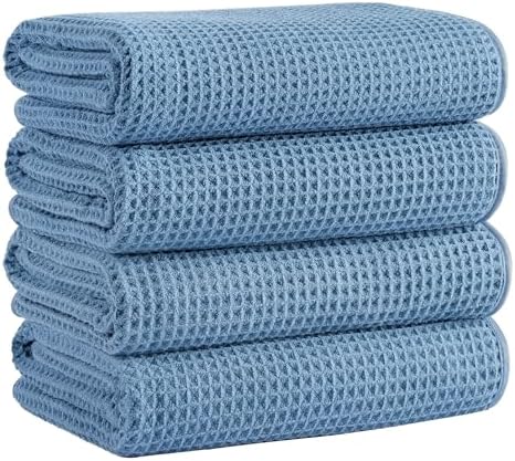 Microfiber Waffle Bath Towels, 4 Pieces, Fast Drying, Lint Free 430 GSM by Unknown