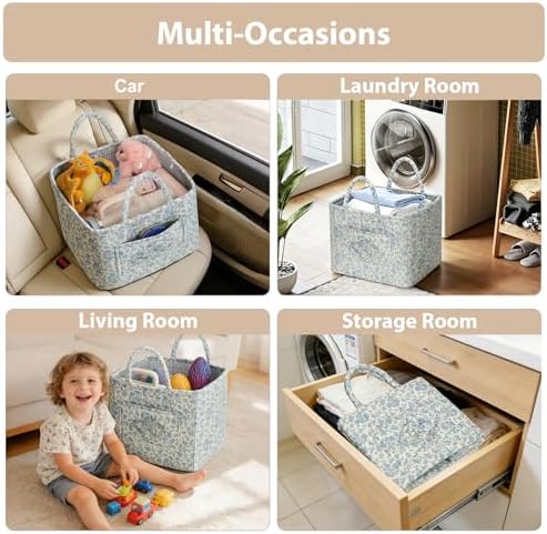 Storage Basket Boho Fabric Large Collapsible Floral Laundry Nursery Hamper - Image 4