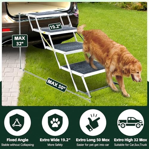 Extra Wide Dog Stairs, Foldable Aluminum Pet Steps - Image 2