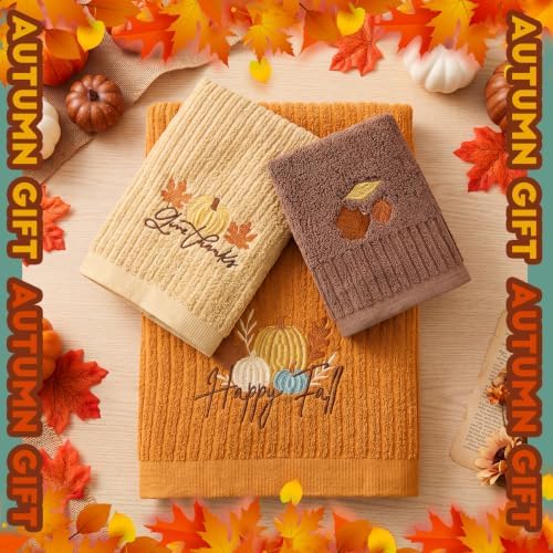 Peryiter 3 Pack Fall Pumpkin Decorative Bath Towel Set - Image 5