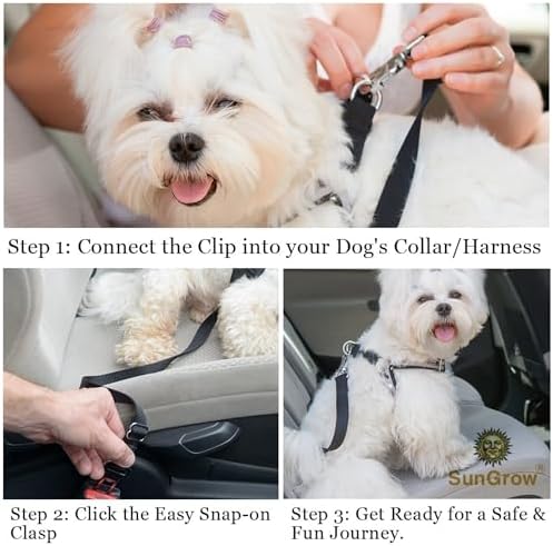 SunGrow Dog Seat Belt for Car, Adjustable Nylon Pet Seatbelt, Supports All Cars - Image 6