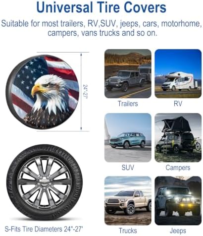RV Spare Tire Cover 15in with American Eagle USA Flag Universal Fit - Image 3