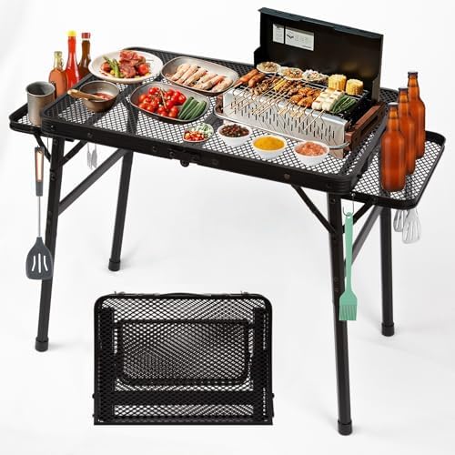 2.5 FT Picnic Table with 2 Wing Panels, Mesh Metal Folding Grill Table Height by Grovind