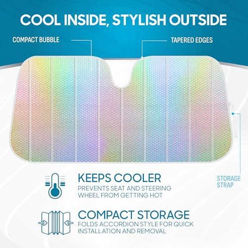 BDK Iridescent Mermaid, Hologram Foil, Chameleon Front Windshield Sun Shade - Image 2
