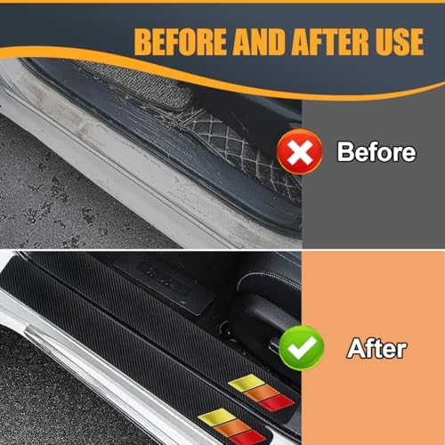 Craedli 4PCS Tri-Color Door Sill Protectors, Carbon Fiber Car Front Rear Door - Image 5