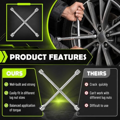 14" Cross 4 Way Lug Wrench for Car, Heavy Duty Tire Lug Nut Wrench - Image 5
