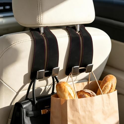 Amooca Car Headrest Hooks 4-Pack Suede Seat Organizer - Image 2