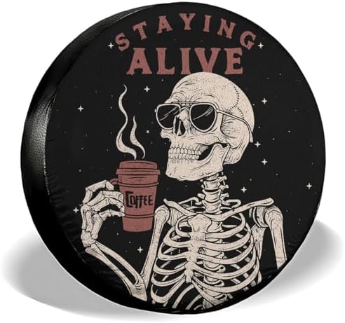 GENANY Skeleton Coffee Halloween PVC Leather Spare Tire Cover Size 16 by GENANY