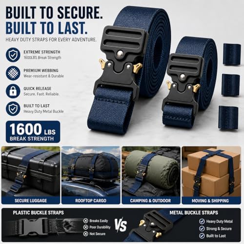 Metal Buckle Heavy Duty Luggage Straps, 2 Pack 10ft x 2in Tie Down Straps - Image 5