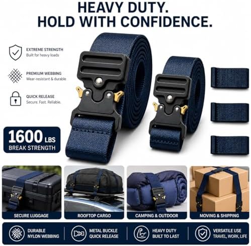 Metal Buckle Heavy Duty Luggage Straps, 2 Pack 10ft x 2in Tie Down Straps - Image 3