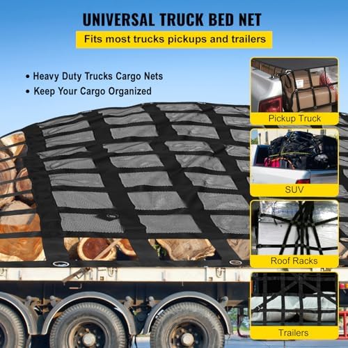 VEVOR Cargo Net with Mesh, Heavy Duty Cargo Nets with Cam Buckles & S-Hooks & - Image 2