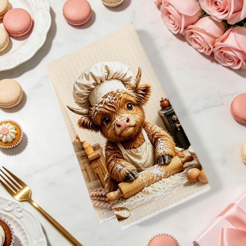 2 Pcs Baking My Feelings Again Kitchen Towels, Cows Soft Waffle Hand Towels - Image 2