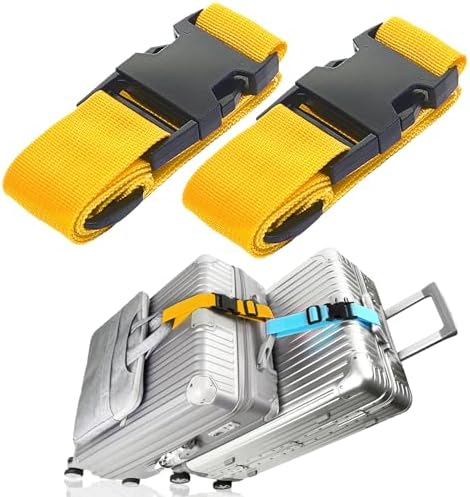 Luggage Straps for Suitcases, Travel Belt Multiple Connector, 2 Pack Yellow by Ajmyonsp