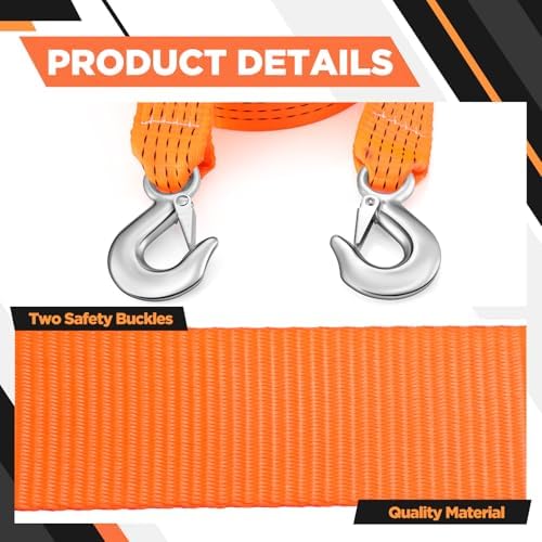 Threlaco Tow Strap with Hooks, 15400lbs Reflective Forged Steel Hooks - Image 4