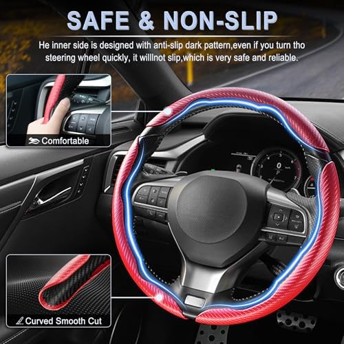 Amiss 3pcs Carbon Fiber Anti-Skid Steering Wheel Cover, Waterproof & Segmented - Image 3