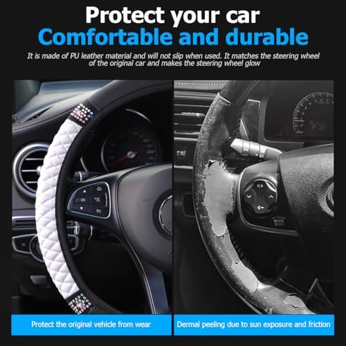 Osilly 15 Inch Rhinestone Leather Steering Wheel Cover - Image 3