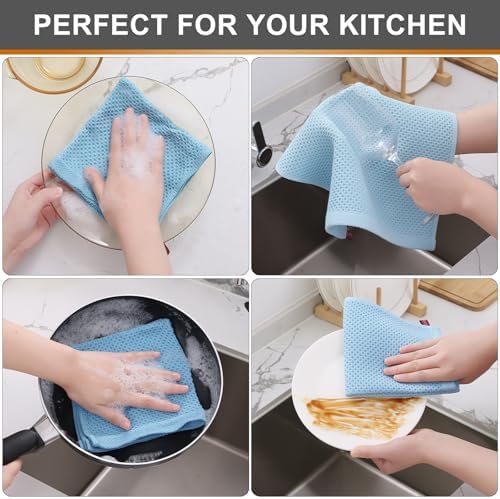 Kitinjoy 100% Cotton Waffle 6-Pack Kitchen Towels, Sky Blue - Image 4