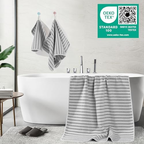 POLYTE 430 GSM Poly Blend Microfiber Quick Dry Waffle Bath Towel Set of 6 - Image 3
