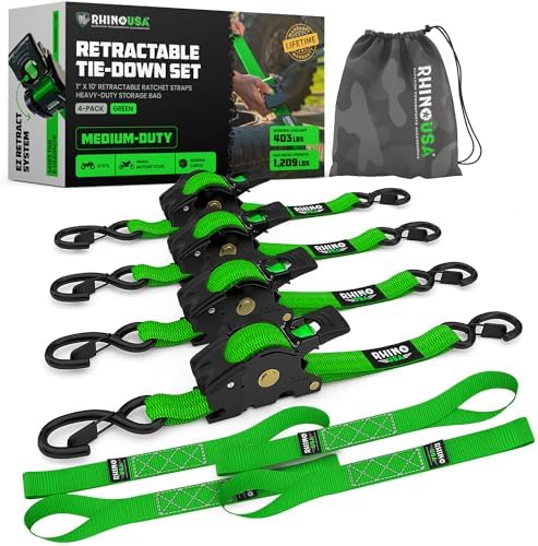 Rhino USA Retractable Ratchet Straps - 1in x 10ft by RhinoUSAInc