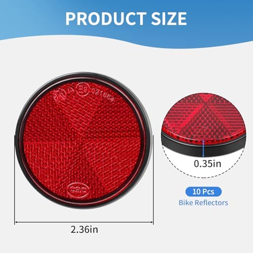 10 Pack 2.36inch Safety Reflectors Red Round Self-Adhesive Reflectors - Image 3
