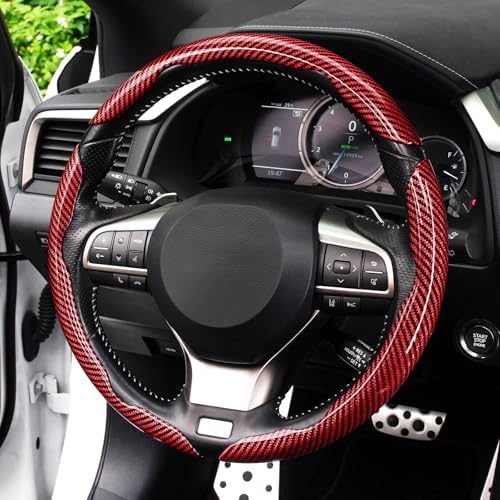 Amiss 3pcs Carbon Fiber Anti-Skid Steering Wheel Cover, Waterproof Design - Image 6