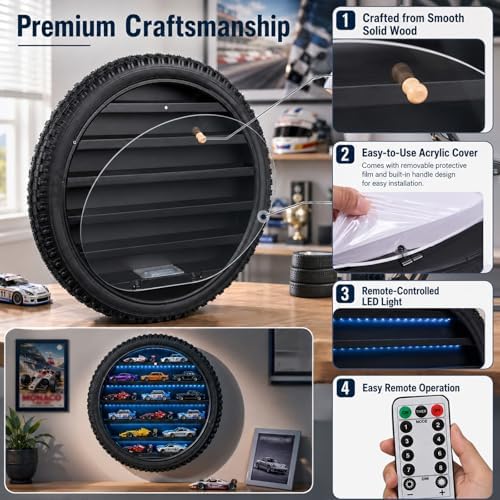 Tire-Shaped Display Case for 1/64 Scale Cars, Acrylic Dust Cover & - Image 5