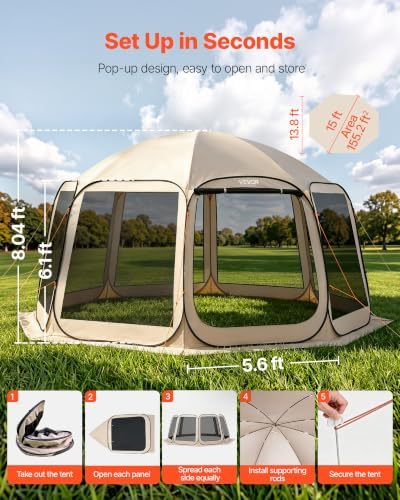 VEVOR Pop up Screen House Tent, 15 x 13.8 ft, 12-15 Person Screen Gazebo - Image 2
