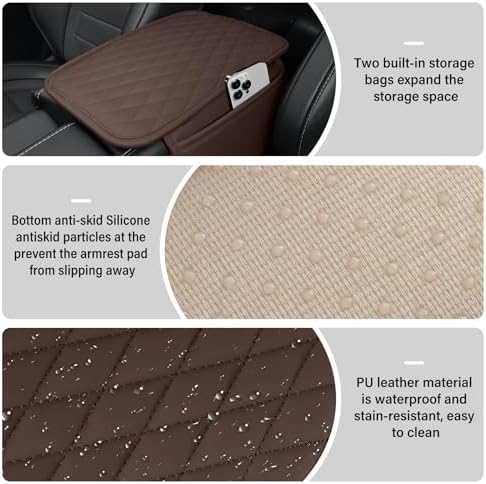 Amiss Car Center Console, Upgraded Leather Car Armrest Cushion - Image 3