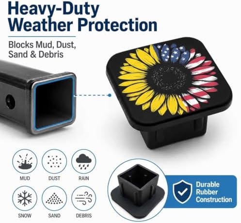 Hitch Cover Receiver Tube Hitch Plug Sunflower American Flag, Tool-Free Install - Image 6