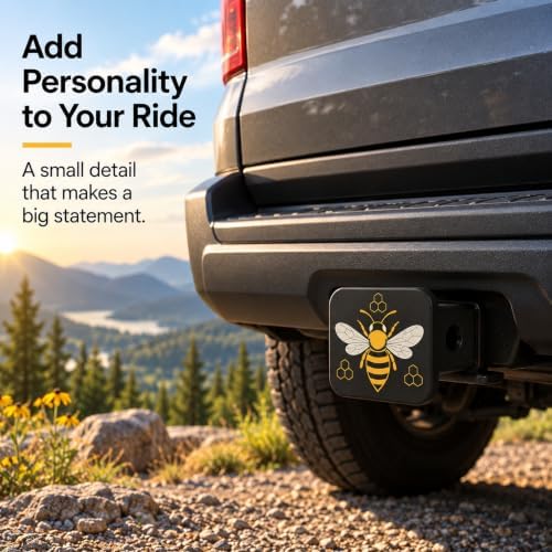 Bee and Honeycomb Trailer Hitch Cover, 2 Inch Rubber Receiver Plug - Image 7