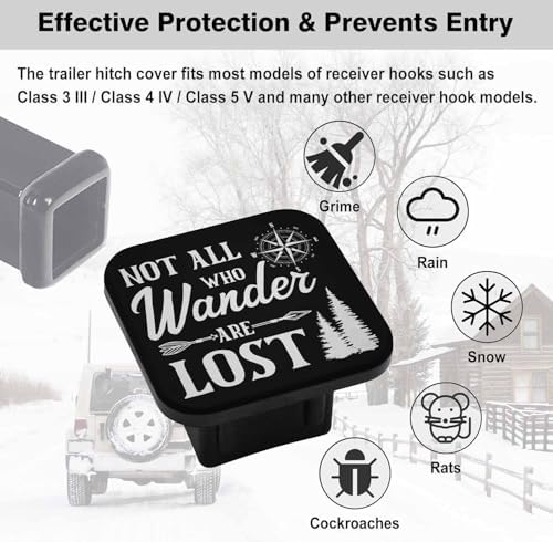 Swono 2 inch Receiver Hitch Cover Not All Who Wander are Lost Pattern Trailer - Image 3
