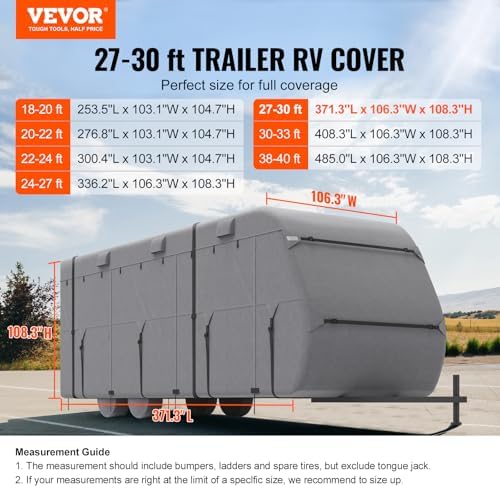 VEVOR Travel Trailer Cover, 27-30 ft RV Cover, 4-Layer Non-Woven Fabric Camper - Image 2